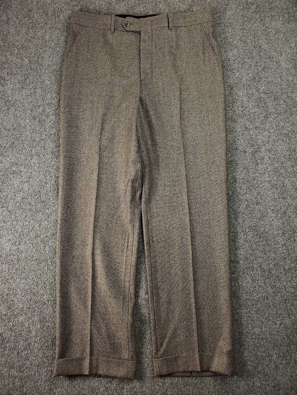 Gala G Wool Dress Pants 34 Houndstooth Check Cuffed Flat Front Slacks Trousers